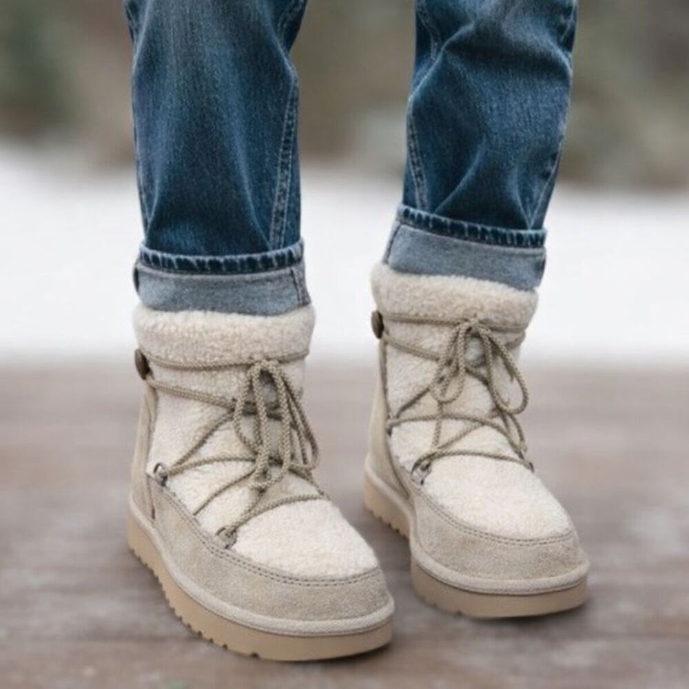 Koolaburra by UGG Michon Mini Boots Shearling Trim Tie Detail in Dune Sz 7 EUC!!